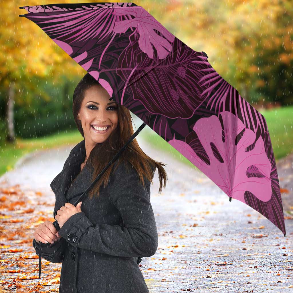 Pink Hawaii Kukui Nut Lei Umbrella Hawaiian Pattern Monstera Tropical Vibes - Polynesian Pride