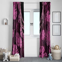 Pink Hawaii Kukui Nut Lei Window Curtain Hawaiian Pattern Monstera Tropical Vibes - Polynesian Pride