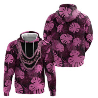 Pink Hawaii Kukui Nut Lei Zip Hoodie Hawaiian Pattern Monstera Tropical Vibes - Polynesian Pride