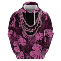 Pink Hawaii Kukui Nut Lei Zip Hoodie Hawaiian Pattern Monstera Tropical Vibes - Polynesian Pride