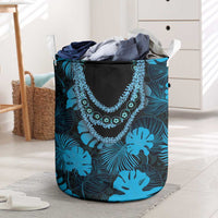 Blue Hawaii Kukui Nut Lei Laundry Basket Hawaiian Pattern Monstera Tropical Vibes - Polynesian Pride