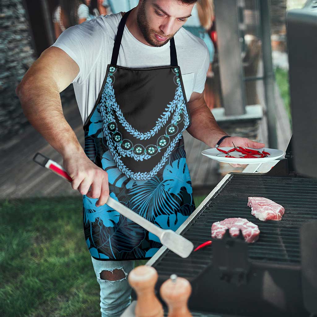 Blue Hawaii Kukui Nut Lei Apron Hawaiian Pattern Monstera Tropical Vibes - Polynesian Pride