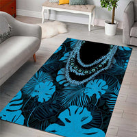 Blue Hawaii Kukui Nut Lei Area Rug Hawaiian Pattern Monstera Tropical Vibes - Polynesian Pride