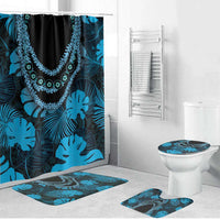 Blue Hawaii Kukui Nut Lei Bathroom Set Hawaiian Pattern Monstera Tropical Vibes - Polynesian Pride