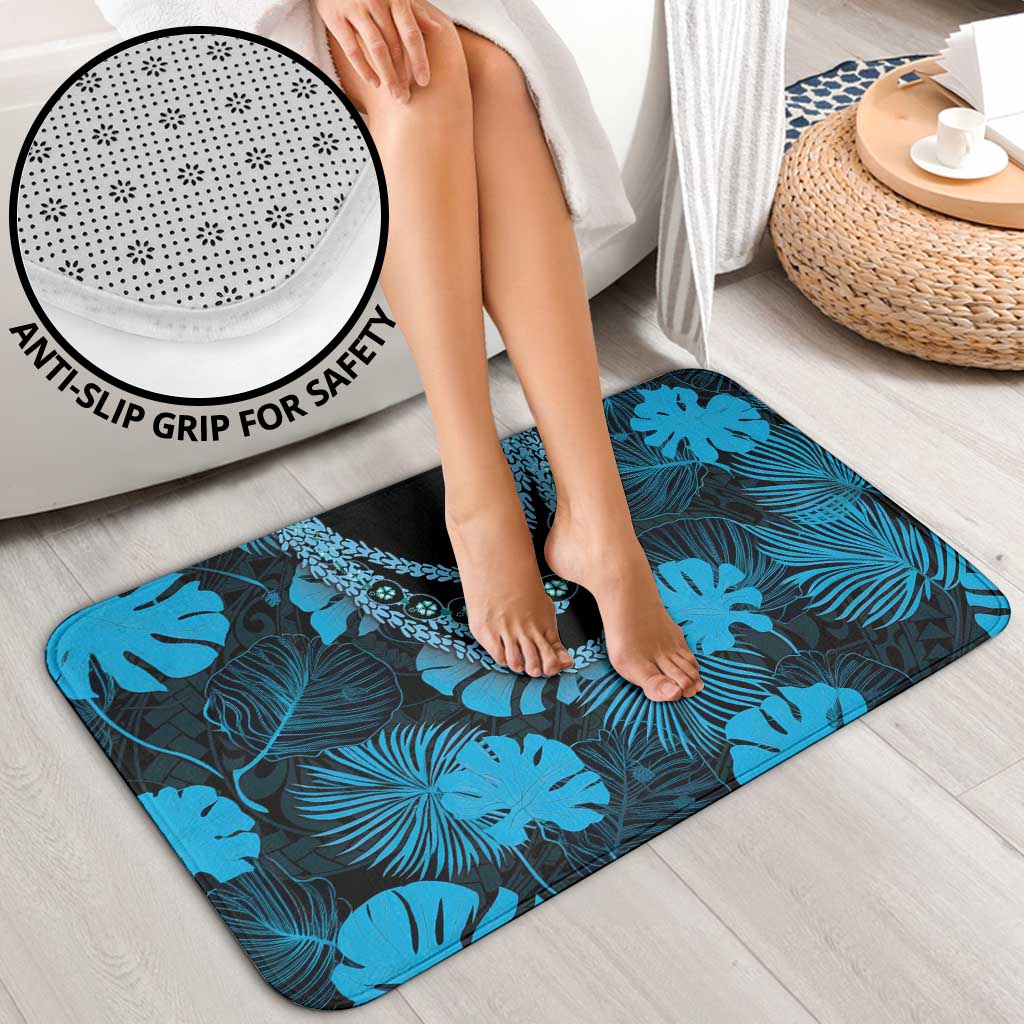 Blue Hawaii Kukui Nut Lei Bathroom Set Hawaiian Pattern Monstera Tropical Vibes - Polynesian Pride