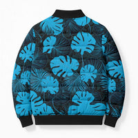Blue Hawaii Kukui Nut Lei Bomber Puffer Jacket Hawaiian Pattern Monstera Tropical Vibes - Polynesian Pride