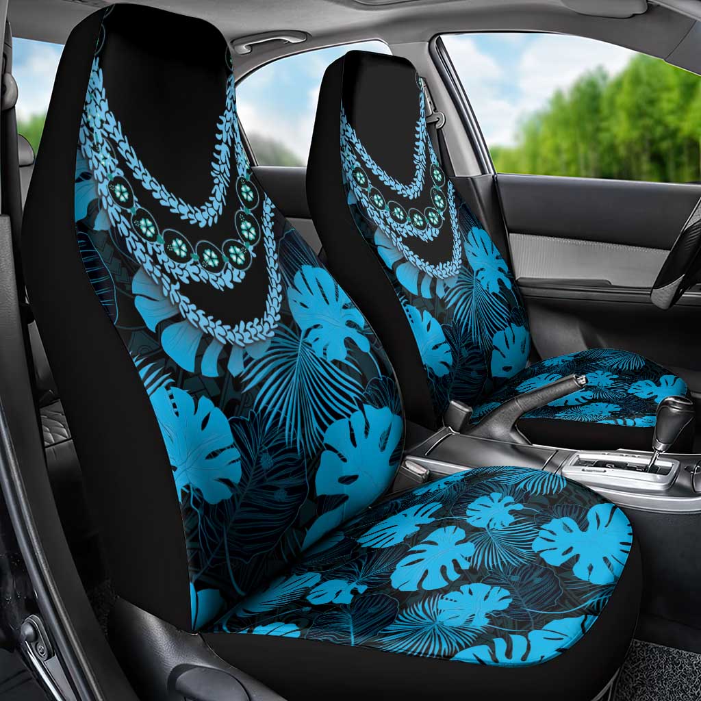 Blue Hawaii Kukui Nut Lei Car Seat Cover Hawaiian Pattern Monstera Tropical Vibes - Polynesian Pride