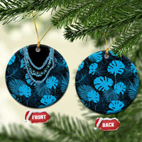 Blue Hawaii Kukui Nut Lei Ceramic Ornament Hawaiian Pattern Monstera Tropical Vibes - Polynesian Pride