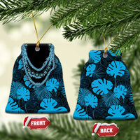 Blue Hawaii Kukui Nut Lei Ceramic Ornament Hawaiian Pattern Monstera Tropical Vibes - Polynesian Pride