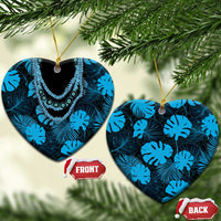 Blue Hawaii Kukui Nut Lei Ceramic Ornament Hawaiian Pattern Monstera Tropical Vibes - Polynesian Pride