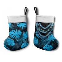 Blue Hawaii Kukui Nut Lei Christmas Stocking Hawaiian Pattern Monstera Tropical Vibes - Polynesian Pride