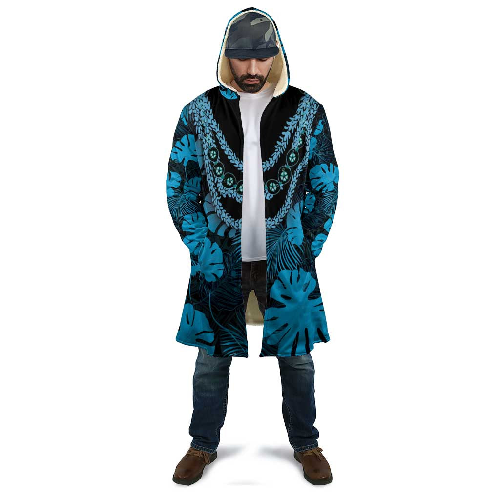 Blue Hawaii Kukui Nut Lei Cloak Hawaiian Pattern Monstera Tropical Vibes - Polynesian Pride