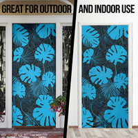 Blue Hawaii Kukui Nut Lei Door Cover Hawaiian Pattern Monstera Tropical Vibes - Polynesian Pride
