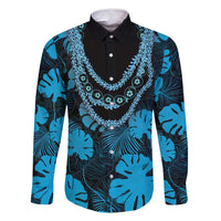 Blue Hawaii Kukui Nut Lei Family Matching Long Sleeve Bodycon Dress and Hawaiian Shirt Hawaiian Pattern Monstera Tropical Vibes - Polynesian Pride