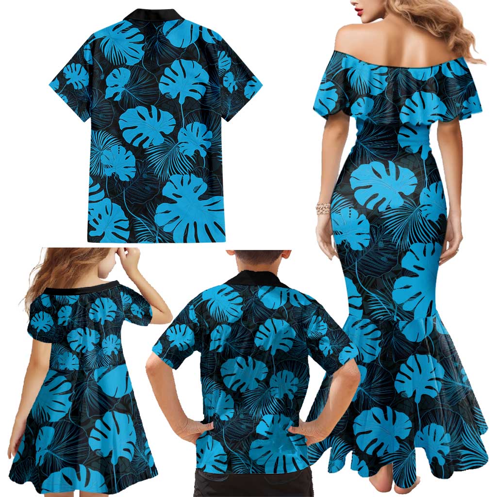 Blue Hawaii Kukui Nut Lei Family Matching Mermaid Dress and Hawaiian Shirt Hawaiian Pattern Monstera Tropical Vibes - Polynesian Pride