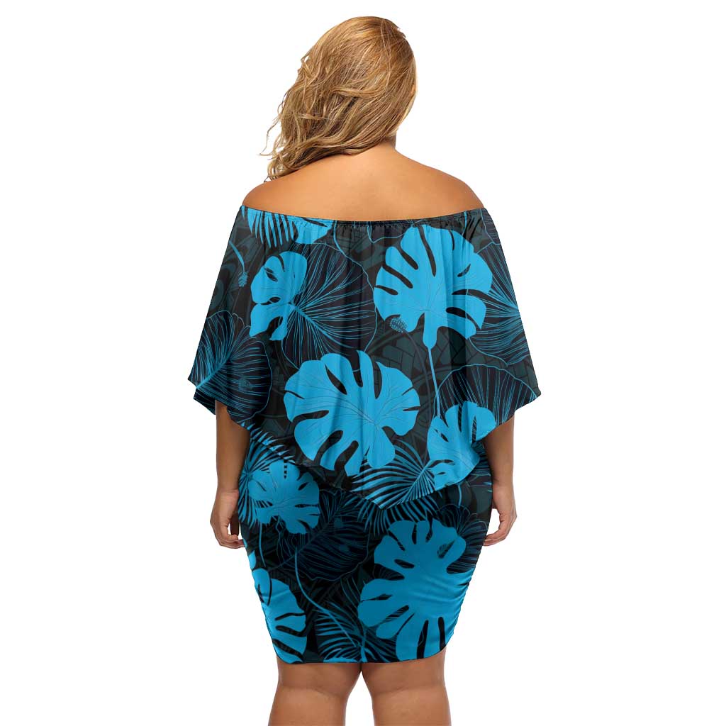 Blue Hawaii Kukui Nut Lei Family Matching Off Shoulder Short Dress and Hawaiian Shirt Hawaiian Pattern Monstera Tropical Vibes - Polynesian Pride