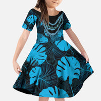 Blue Hawaii Kukui Nut Lei Family Matching Puletasi and Hawaiian Shirt Hawaiian Pattern Monstera Tropical Vibes LT14 Daughter's Dress Blue - Polynesian Pride