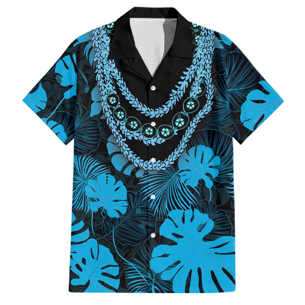 Blue Hawaii Kukui Nut Lei Family Matching Puletasi and Hawaiian Shirt Hawaiian Pattern Monstera Tropical Vibes LT14 Dad's Shirt - Short Sleeve Blue - Polynesian Pride