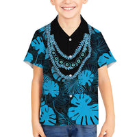 Blue Hawaii Kukui Nut Lei Family Matching Puletasi and Hawaiian Shirt Hawaiian Pattern Monstera Tropical Vibes LT14 Son's Shirt Blue - Polynesian Pride