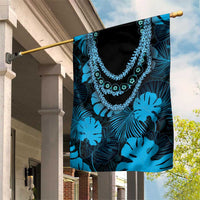 Blue Hawaii Kukui Nut Lei Garden Flag Hawaiian Pattern Monstera Tropical Vibes - Polynesian Pride