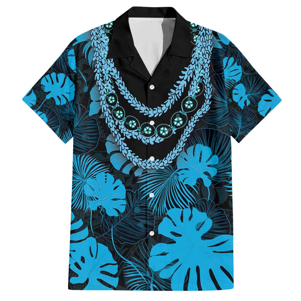 Blue Hawaii Kukui Nut Lei Hawaiian Shirt Hawaiian Pattern Monstera Tropical Vibes - Polynesian Pride