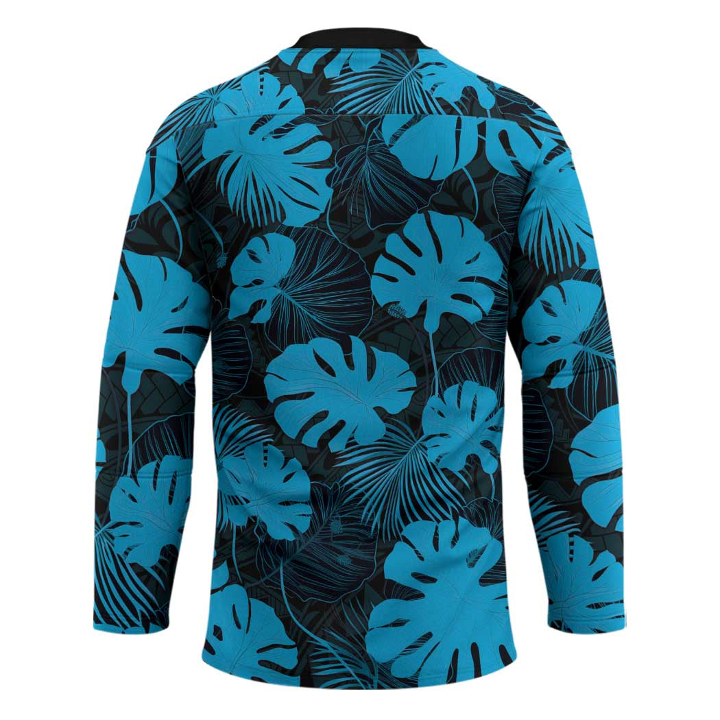 Blue Hawaii Kukui Nut Lei Hockey Jersey Hawaiian Pattern Monstera Tropical Vibes - Polynesian Pride