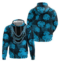 Blue Hawaii Kukui Nut Lei Hoodie Hawaiian Pattern Monstera Tropical Vibes - Polynesian Pride