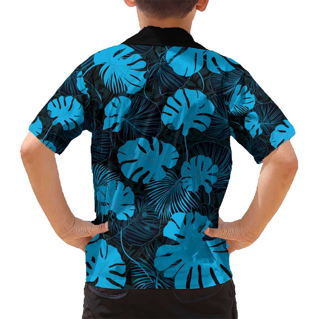 Blue Hawaii Kukui Nut Lei Kid Hawaiian Shirt Hawaiian Pattern Monstera Tropical Vibes - Polynesian Pride