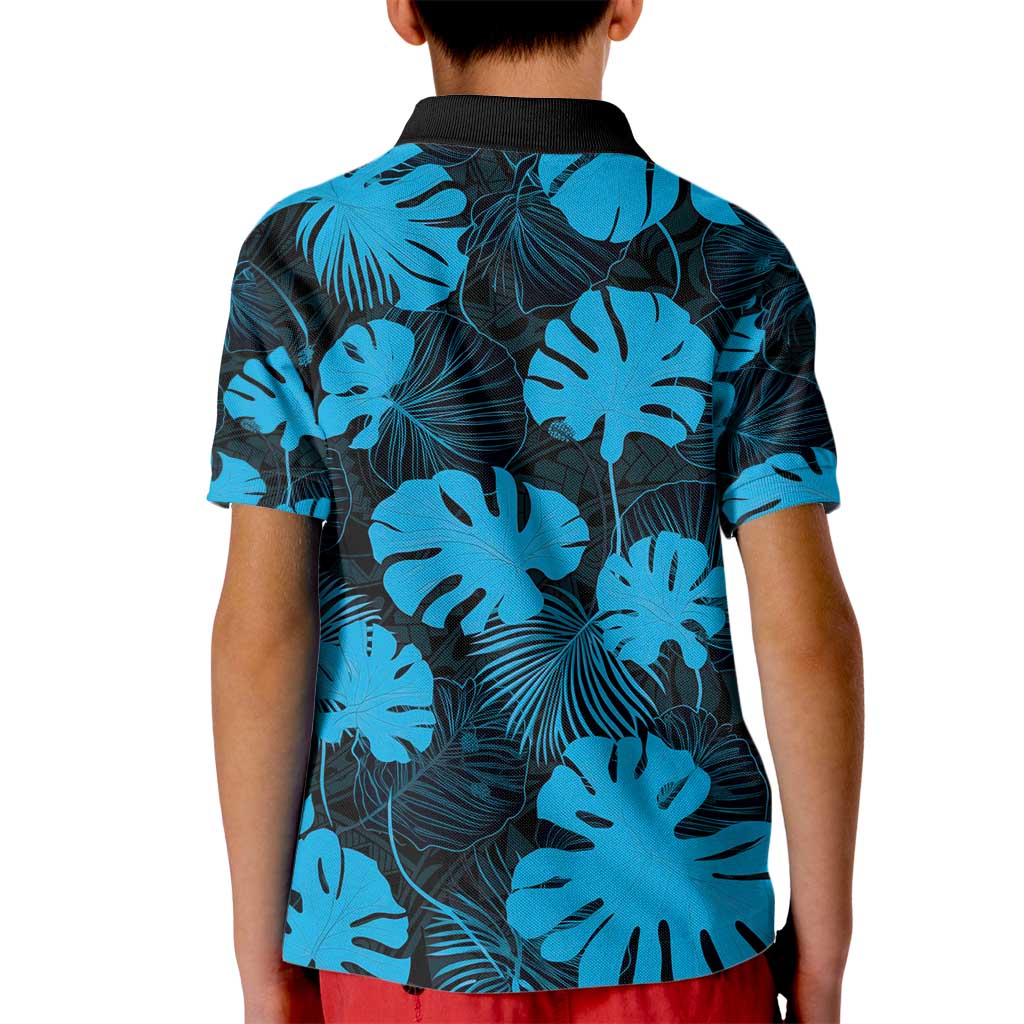 Blue Hawaii Kukui Nut Lei Kid Polo Shirt Hawaiian Pattern Monstera Tropical Vibes - Polynesian Pride