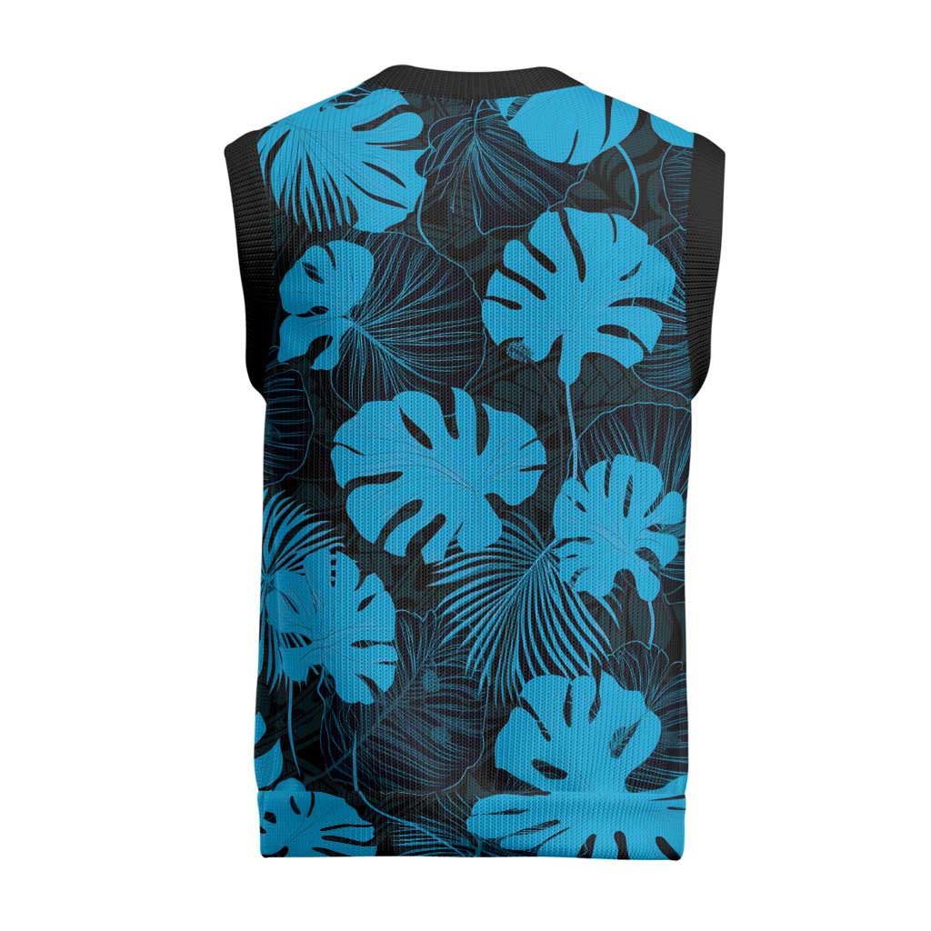Blue Hawaii Kukui Nut Lei Christmas Knitted V-Neck Vest Hawaiian Pattern Monstera Tropical Vibes - Polynesian Pride