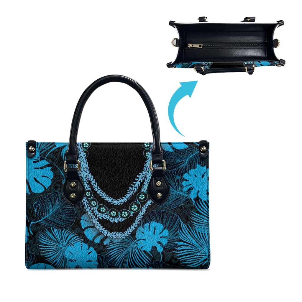 Blue Hawaii Kukui Nut Lei Leather Bag Hawaiian Pattern Monstera Tropical Vibes - Polynesian Pride
