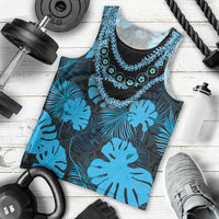 Blue Hawaii Kukui Nut Lei Men Tank Top Hawaiian Pattern Monstera Tropical Vibes - Polynesian Pride