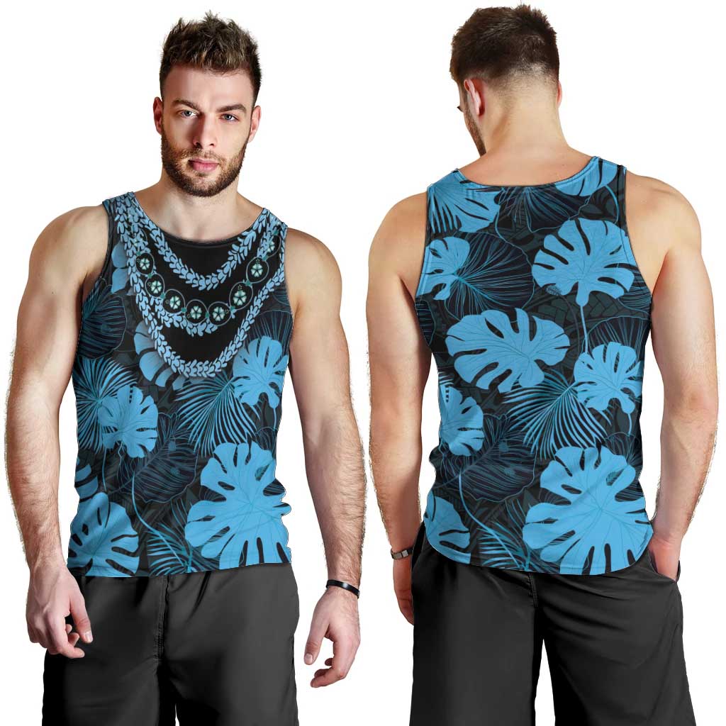 Blue Hawaii Kukui Nut Lei Men Tank Top Hawaiian Pattern Monstera Tropical Vibes - Polynesian Pride