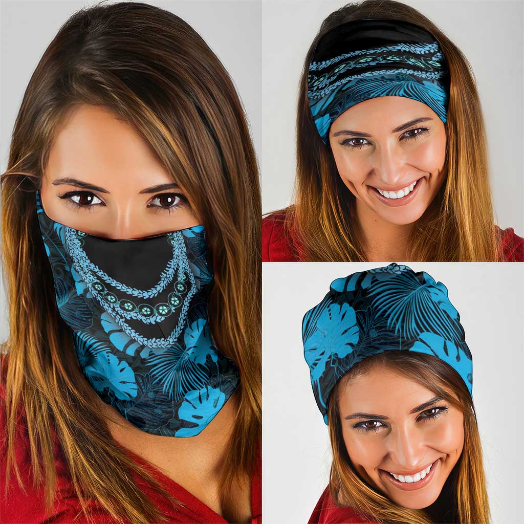 Blue Hawaii Kukui Nut Lei Neck Gaiter Hawaiian Pattern Monstera Tropical Vibes - Polynesian Pride