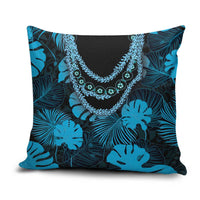 Blue Hawaii Kukui Nut Lei Pillow Cover Hawaiian Pattern Monstera Tropical Vibes - Polynesian Pride