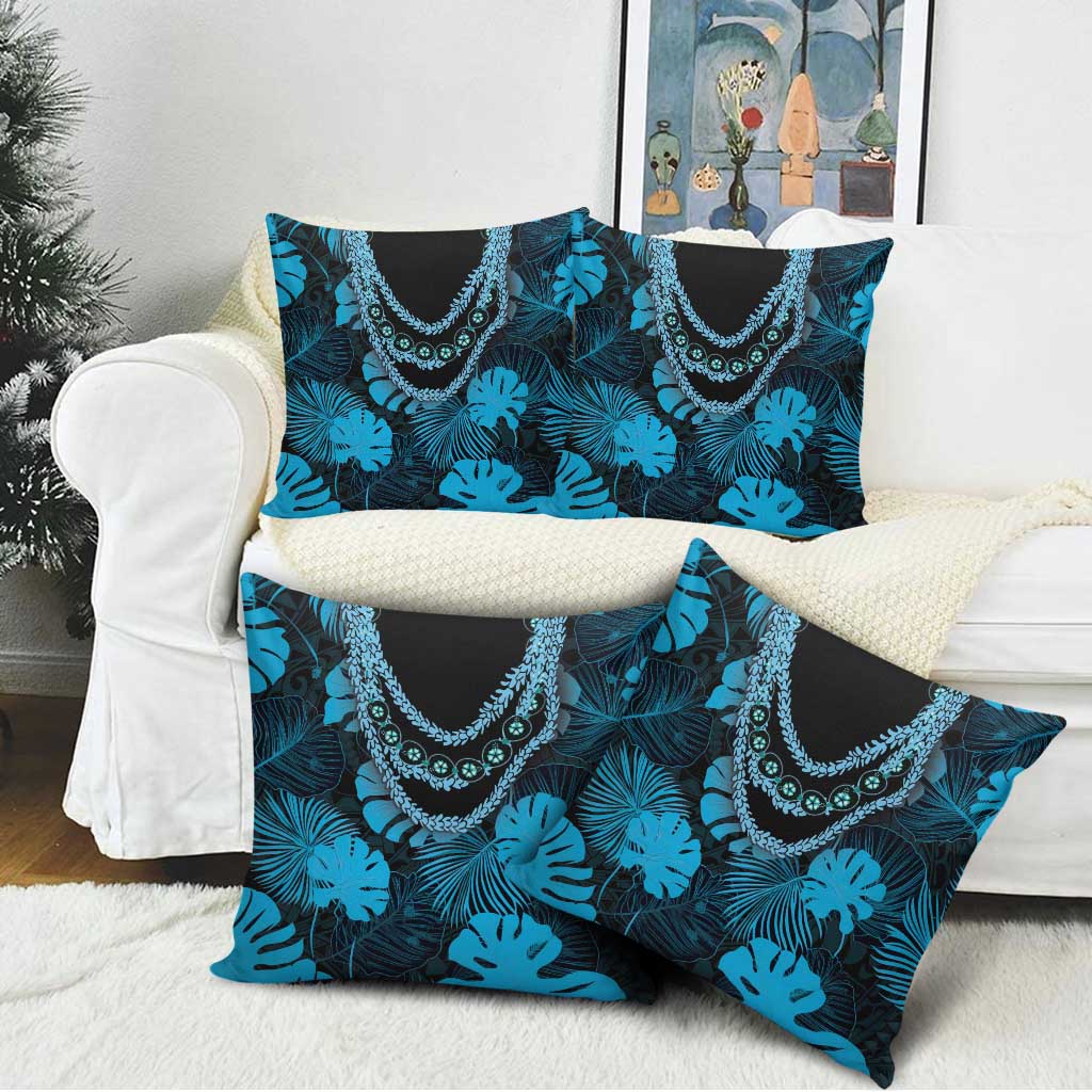Blue Hawaii Kukui Nut Lei Pillow Cover Hawaiian Pattern Monstera Tropical Vibes - Polynesian Pride