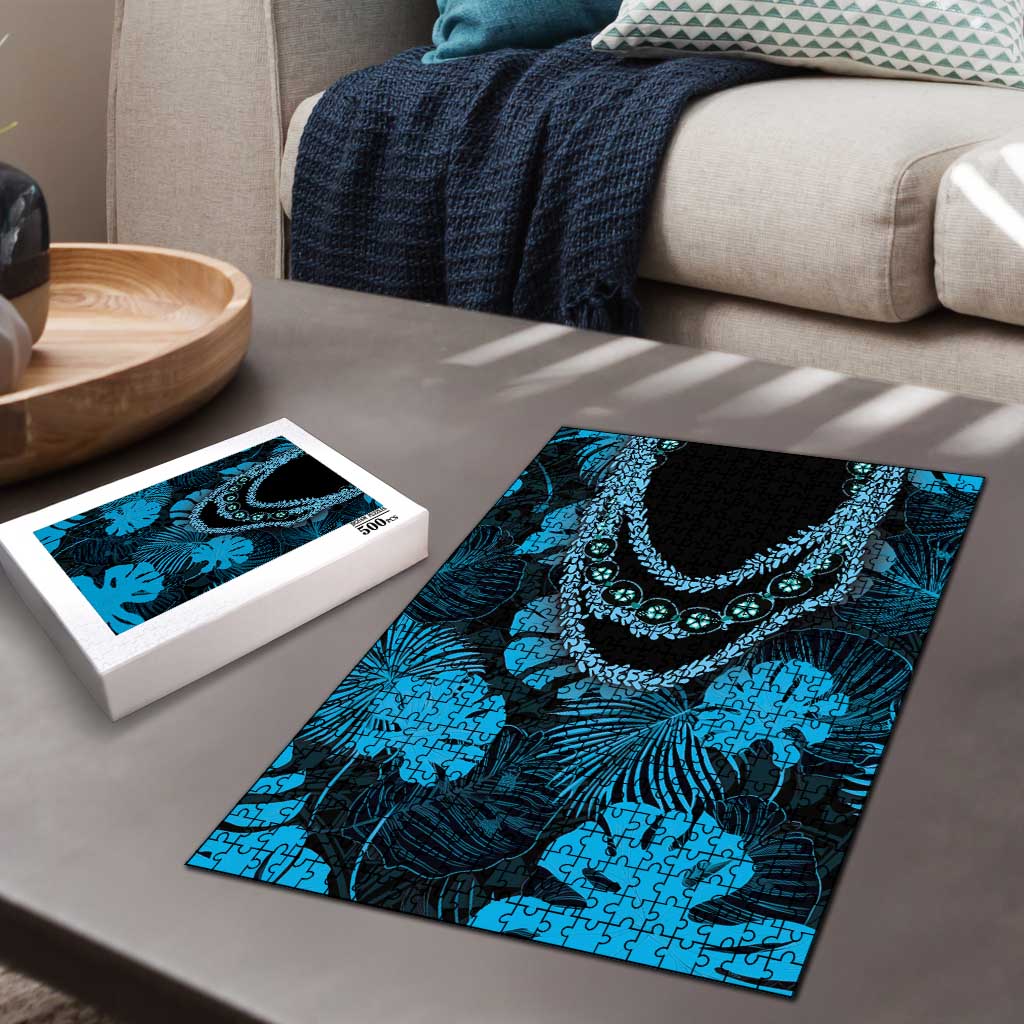 Blue Hawaii Kukui Nut Lei Puzzle Hawaiian Pattern Monstera Tropical Vibes - Polynesian Pride