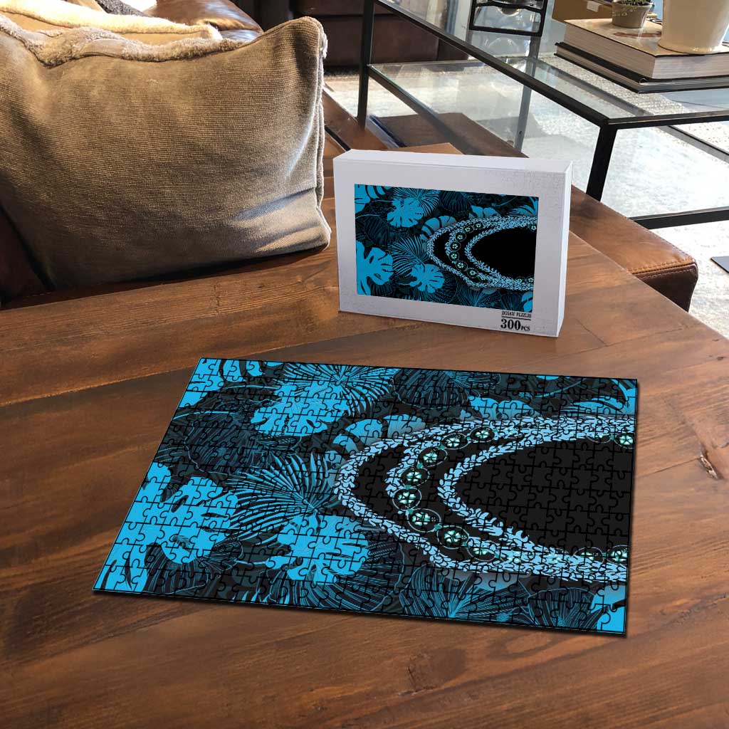 Blue Hawaii Kukui Nut Lei Puzzle Hawaiian Pattern Monstera Tropical Vibes - Polynesian Pride