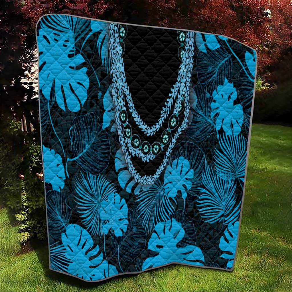 Blue Hawaii Kukui Nut Lei Quilt Hawaiian Pattern Monstera Tropical Vibes - Polynesian Pride