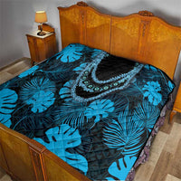 Blue Hawaii Kukui Nut Lei Quilt Hawaiian Pattern Monstera Tropical Vibes - Polynesian Pride
