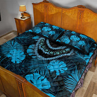 Blue Hawaii Kukui Nut Lei Quilt Bed Set Hawaiian Pattern Monstera Tropical Vibes - Polynesian Pride