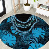Blue Hawaii Kukui Nut Lei Round Carpet Hawaiian Pattern Monstera Tropical Vibes - Polynesian Pride
