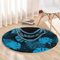 Blue Hawaii Kukui Nut Lei Round Carpet Hawaiian Pattern Monstera Tropical Vibes - Polynesian Pride