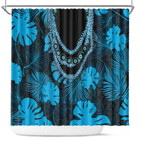 Blue Hawaii Kukui Nut Lei Shower Curtain Hawaiian Pattern Monstera Tropical Vibes - Polynesian Pride