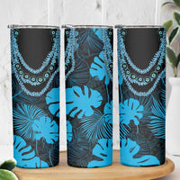 Blue Hawaii Kukui Nut Lei Skinny Tumbler Hawaiian Pattern Monstera Tropical Vibes - Polynesian Pride