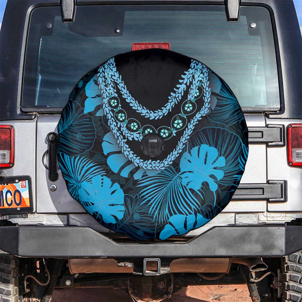 Blue Hawaii Kukui Nut Lei Spare Tire Cover Hawaiian Pattern Monstera Tropical Vibes - Polynesian Pride