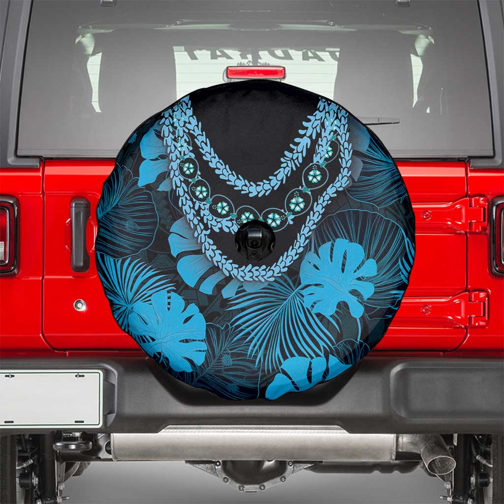 Blue Hawaii Kukui Nut Lei Spare Tire Cover Hawaiian Pattern Monstera Tropical Vibes - Polynesian Pride