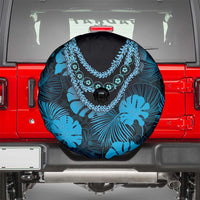 Blue Hawaii Kukui Nut Lei Spare Tire Cover Hawaiian Pattern Monstera Tropical Vibes - Polynesian Pride