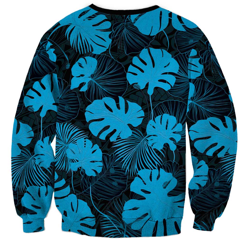 Blue Hawaii Kukui Nut Lei Sweatshirt Hawaiian Pattern Monstera Tropical Vibes - Polynesian Pride