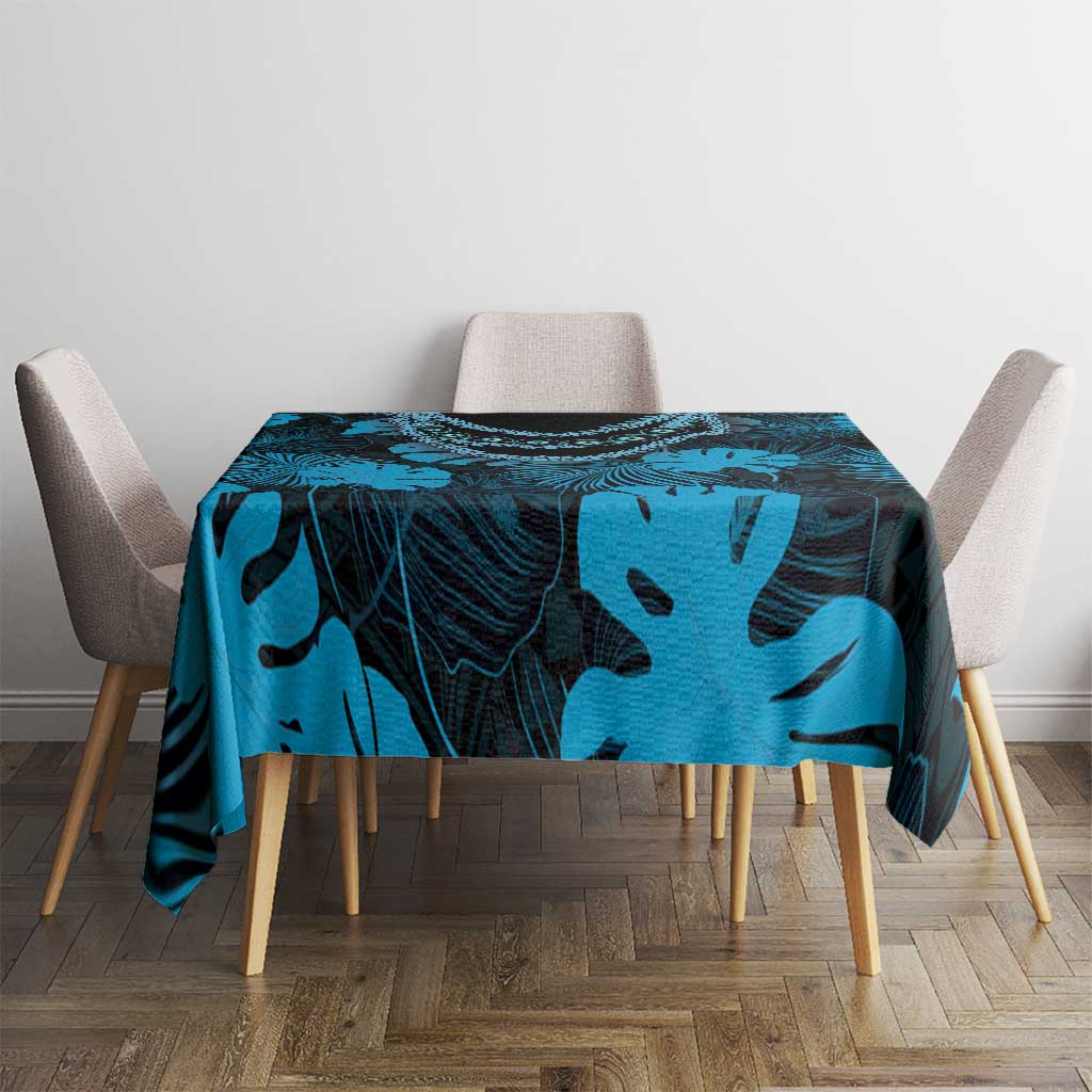 Blue Hawaii Kukui Nut Lei Tablecloth Hawaiian Pattern Monstera Tropical Vibes - Polynesian Pride